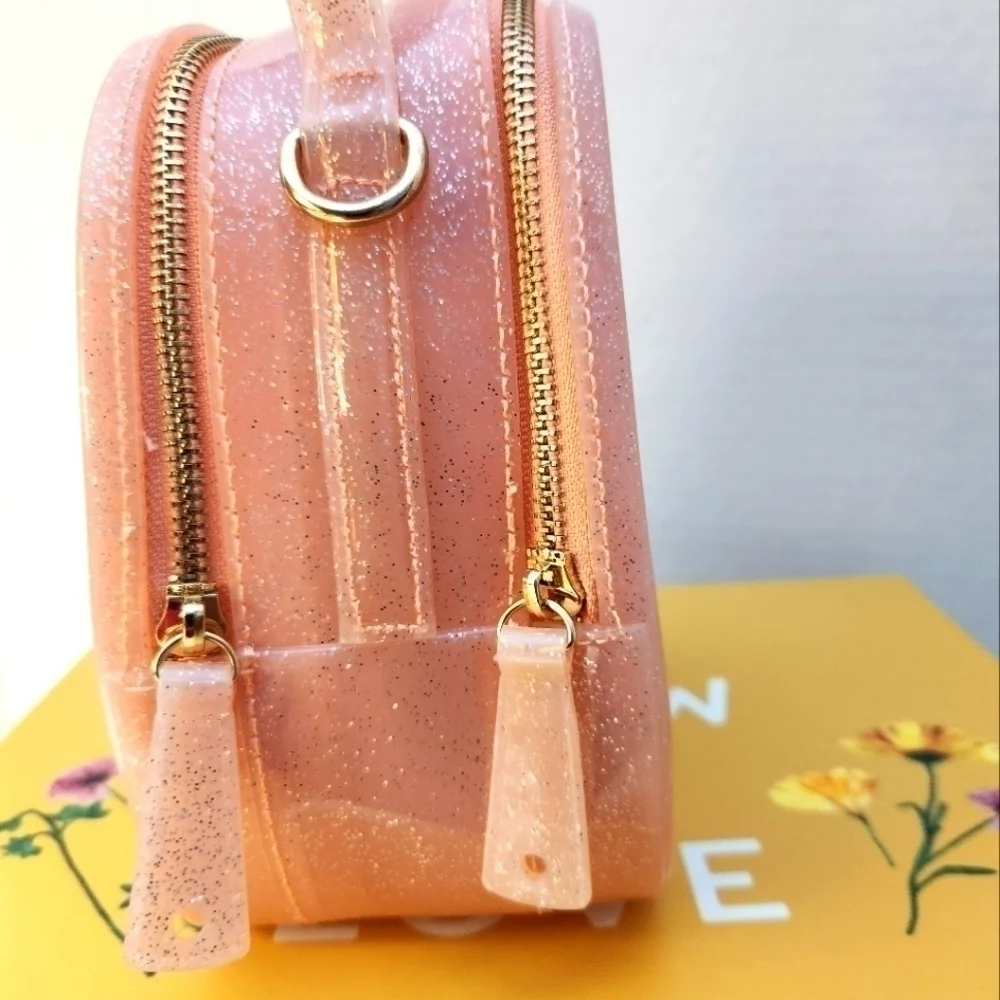 NWT Sparkled Peach Mini Crossbody Bag w/ Double Zip closure